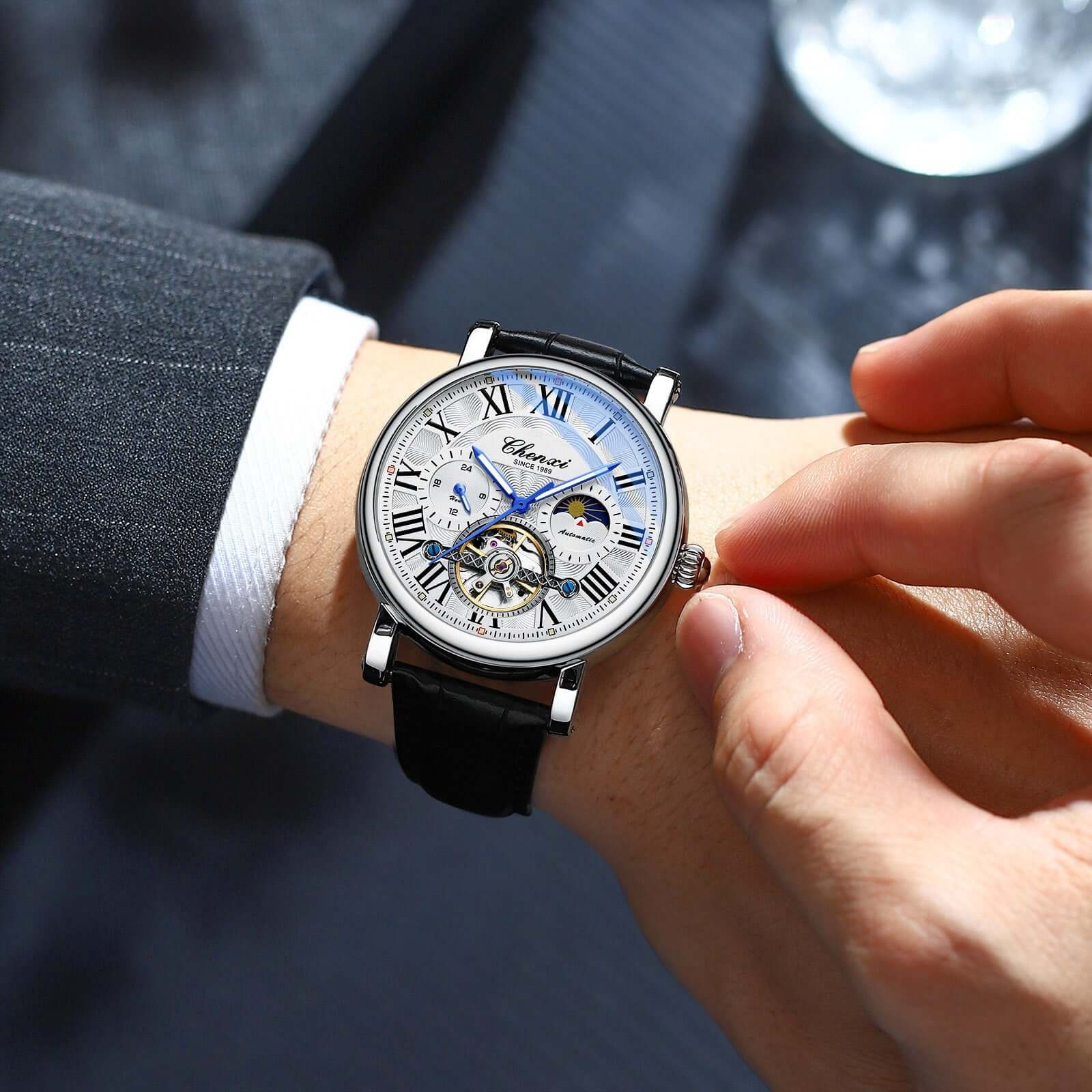 LHENXI Hochwertige Automatikuhr Herren – Business-Eleganz mit markanter Präsenz