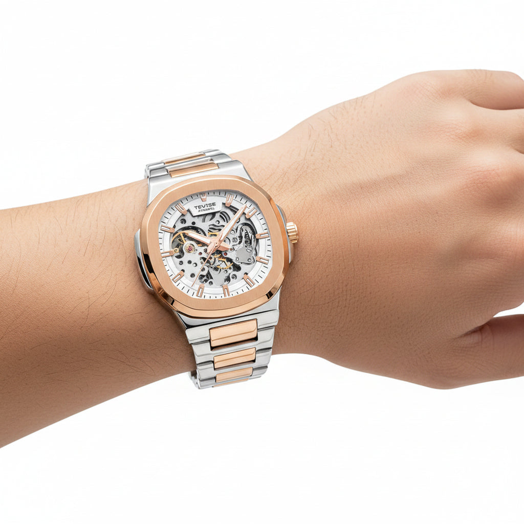 TEVISE Wasserdichte Mechanikuhr Herren T01B – Stilvolle Eleganz mit mechanischer Präzision