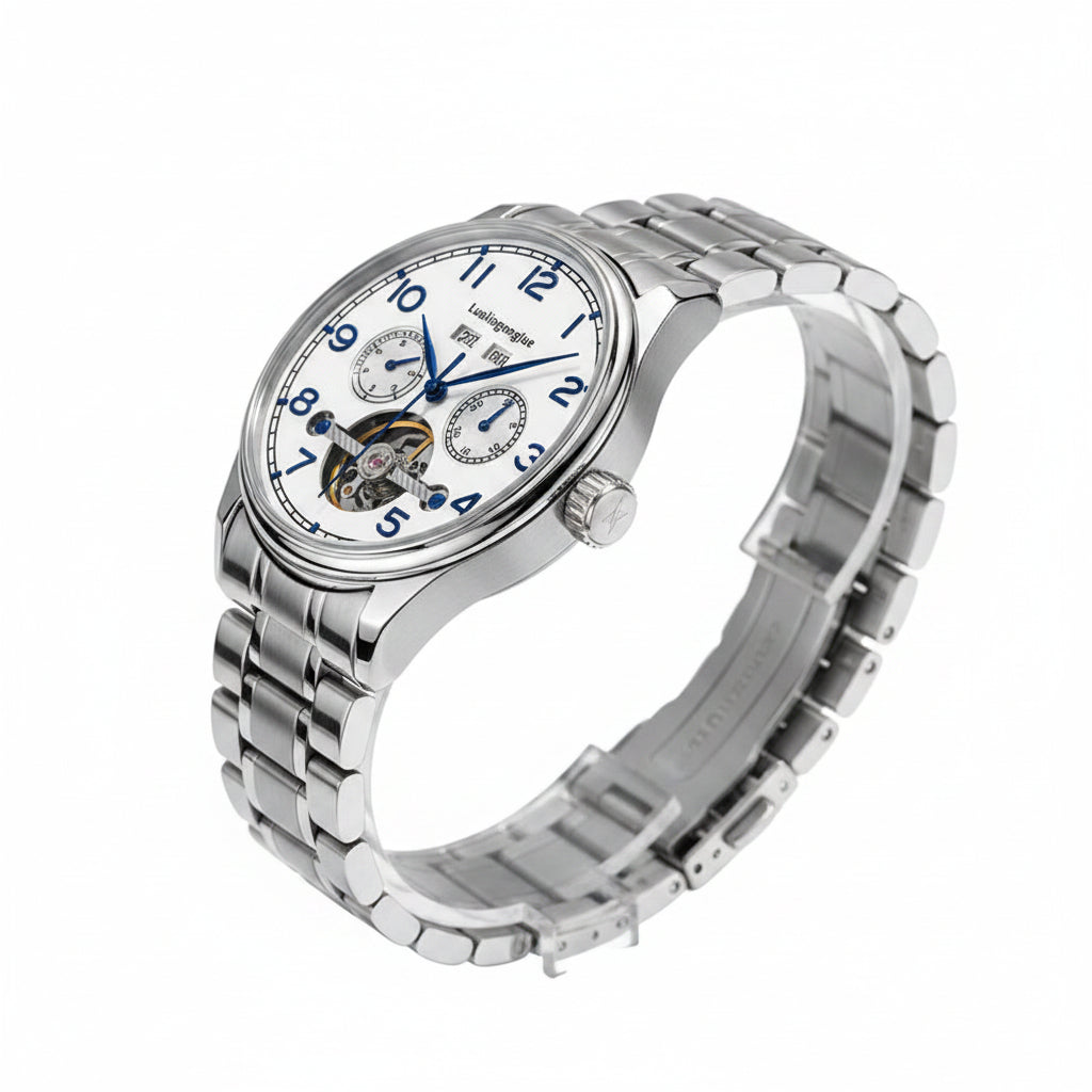 LUOLiNGONGJUE Edelstahl Mechanikuhr Herren – Klassische Business-Eleganz mit mechanischer Präzision