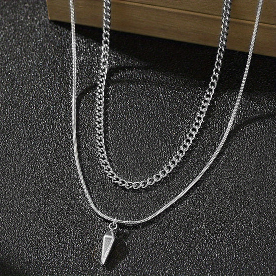 Stainless Steel Layered Snake Chain Side Necklace