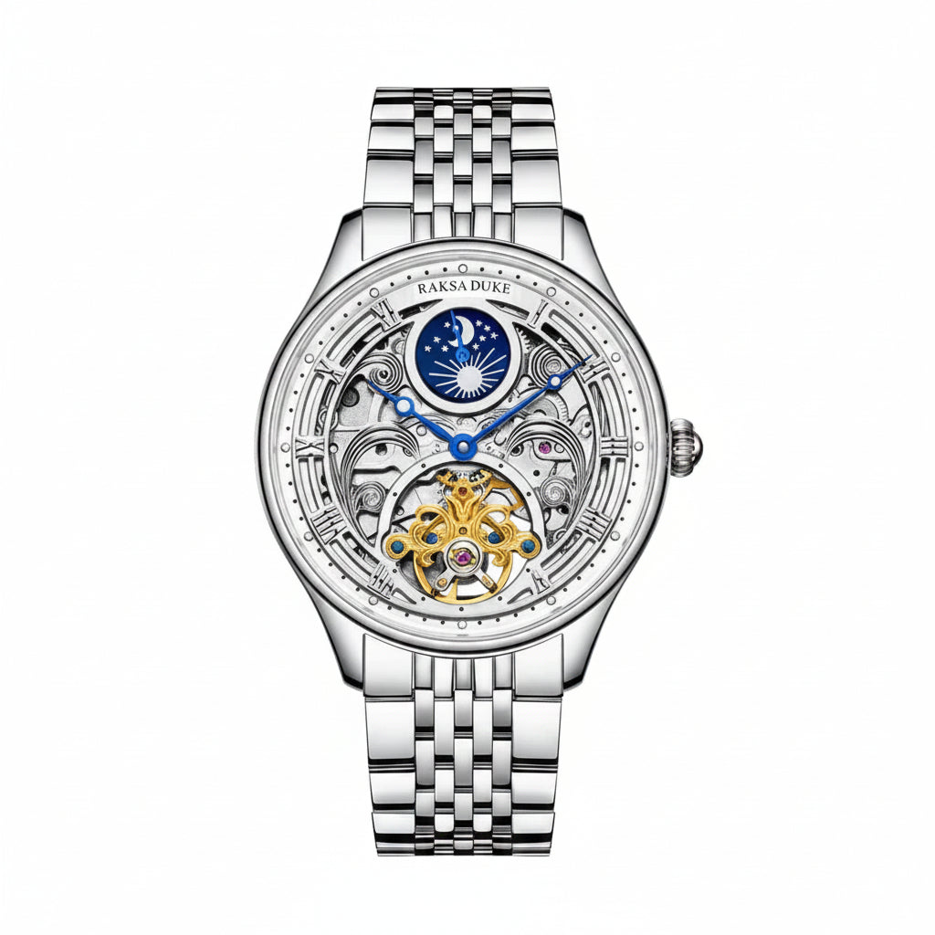 RAKSADUKE Herrenuhr mit Edelstahlarmband – Luxuriöse Skelett-Ästhetik mit markantem Stil